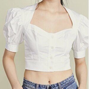 Staud Rene Stretch Poplin Crop Top Button Front